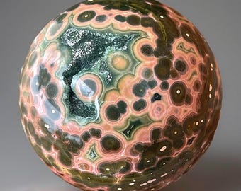Old Stock Ocean Jasper Sphere, Rare Private Collection Release - Madagascar Pink Bubble Jasper, Orbicular Jasper Vein 2 (348)