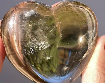 Smoky Quartz Large HQ Puffy Heart with Rainbows