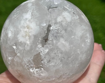 White Agate XL Sphere, Morocco Agate & Quartz Druzy Sphere , AAA Grade Geode Sphere