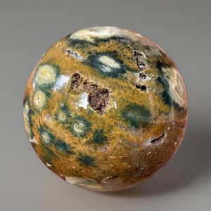 Orbicular Ocean Jasper Sphere, Natural Large Unique Madagascar Jasper Crystal Ball, Kabamby Jasper Statement Sphere