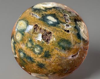 Orbicular Ocean Jasper Sphere, Natural Large Unique Madagascar Jasper Crystal Ball, Kabamby Jasper Statement Sphere
