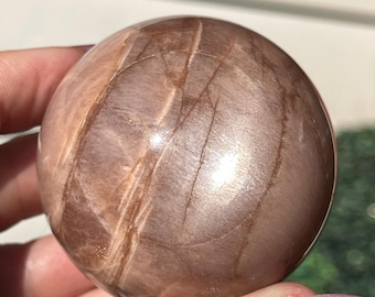 Peach Sunstone Sphere with a Star Golden Silver Flash, Sunstone Moonstone AAA Grade with a flash