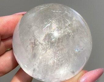 Optical White Calcite Sphere with Beautiful Rainbows • Natural Large Calcite crystal Ball • Energy Crystal gifts • Meditation Crystals