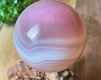 Rare Pink & White JELLY Agate SPHERE from Madagascar, Unique Agate Crystal Ball