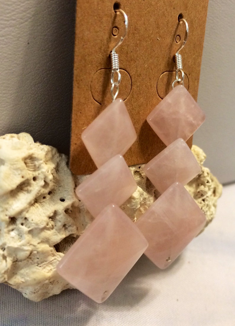 Sterling Silver Rose Quartz drop Earrings. image 3