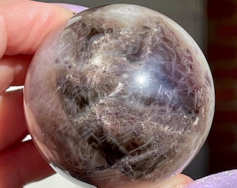 Plume Sagenite Agate Sphere: Black & White Collector's Crystal