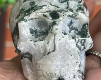 Moss Agate Crystal Skull