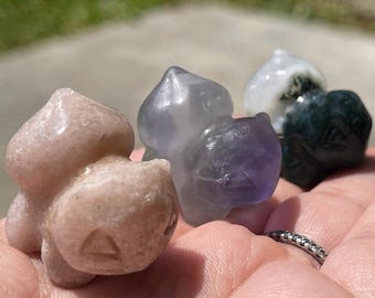 Mini Fluorite Carving, Small Crystal Carvings, Pink Amethyst , Moss Agate baby character , Miniature Crystals