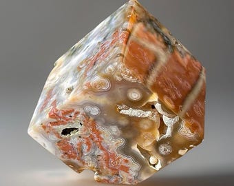 8th Vein Ocean Jasper Floating Crystal CUBE, Natural Jasper with Bubbles & Quartz, Jelly Ocean Orbicular Jasper, Druzy Madagascar Jasper