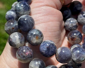 Iolite Big Bead Bracelet , Rare Crystal Beads, Cordierite, Dichroite, Water Sapphire Bracelet