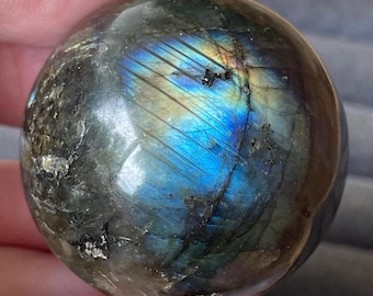 Labradorite Sphere - Blue & Gold Crystal Ball - Natural Polished Stone Decor - Unique Gift