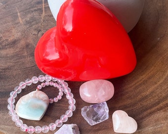 Valentines Crystal Gift box with Rose Quartz Raw Kunzite Amethyst Shiva heart
