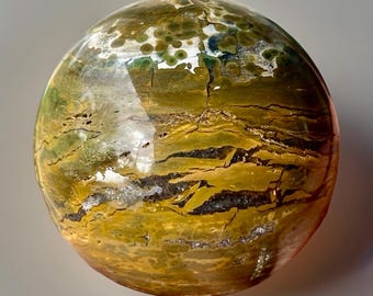 Kabamby Ocean Jasper Sphere, Madagascar Bubble Jasper Crystal Ball, Orbicular Green Jasper with Quartz