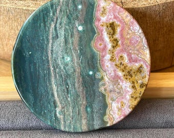 Orbicular Ocean Jasper Disc: Madagascar Crystal Slice (57mm)