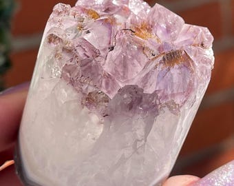 Amethyst Core Cluster with Cacoxenite Inclusions on Agate Base, Natural Phantom Crystal Cluster (98)