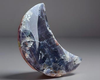Iolite & Hematite Large HQ Translucent Crescent Moon, Collectors Iolite, Rare Find Crystals, Cordierite, Dichroite, Water Sapphire (218)