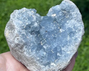 Blue Celestite Cluster Geode From Madagascar, Aqua Blue Gemmy Celestite Specimen