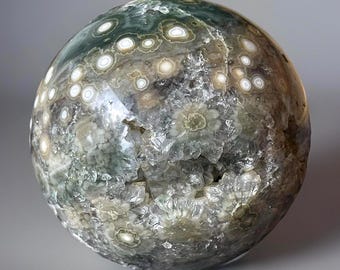 7th Vein Ocean Jasper Sphere, Orbicular Jasper Big Ball, Unique Collectors Jasper - #489