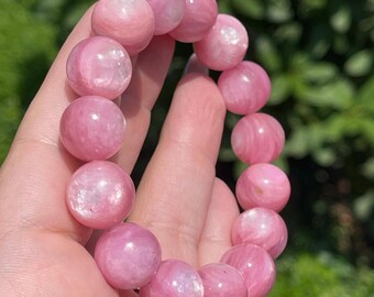 Pink Gem Lepidolite 14mm beads Bracelet, Lepidolite Handmade Jewelry - #7
