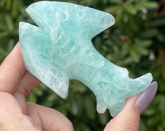 Baja Fluorite Large Crystal Fish – Natural Gemstone Beach Home Decor, Ocean Creature Display Figurine, Fluorite Carving (472)