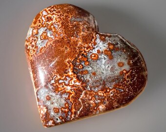 Ocean Jasper Heart Carving, Red River Jasper, Ocean Orbicular Jasper