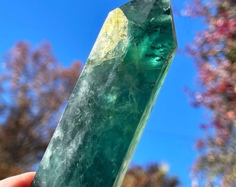Dendritic Fluorite XXL Tower Rare Find, Natural Green Fluorite Big Point 6 + inches