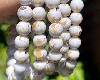Mother of Pearl Bracelet - 9mm Beads, Natural Crystal Beads, Layering Gemstone Stretch Jewelry