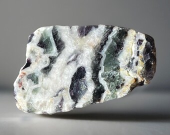 Fluorite Front Polished Slab with Natural Blueberry White and Green Colors