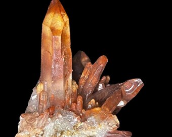 Red Tangerine Quartz Crystal Cluster, Mineral Specimen, Natural Clear Quartz with iron oxide coating, Brazilian Quartz Specimen