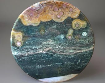 Ocean Jasper Disk: Madagascar Orbicular Crystal Slice (55 MM)