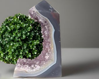 Amethyst Agate Cluster Tower, Sparkling Purple Raw Quartz Mineral, Unique Natural Crystals - #100