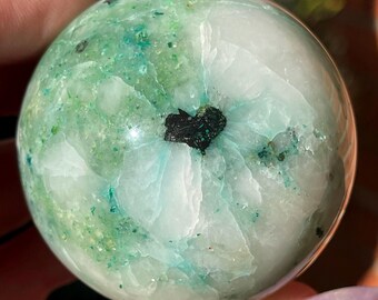 Chrysocolla in Quartz High Quality Large Sphere with a natural heart  (16)
