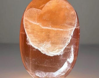 Jelly Cherry Calcite XXLarge Flat Palmstone with a natural Heart: Colorful Crystal, Polished Gemstone  (269)