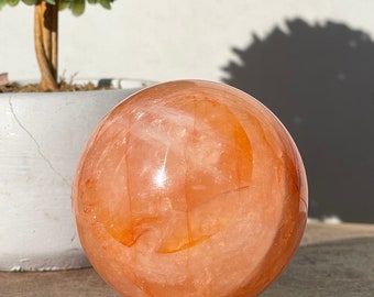 Fire Quartz Orange Sphere with Incredible Rainbows and white garden, Collectors Edition ferruginous Quartz HQ AAA grade