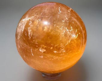 Optical Honey Calcite Sphere with Beautiful Rainbows • Cats eye Flash Orange Calcite Crystal Ball - #31