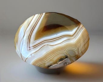 Chocolate Banded Agate Crystal Palmstone, Unique Abstract Polished Rock (230)