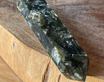 Green Lepidolite Tower, Green Mica Crystal Point, Gem Lepidolite