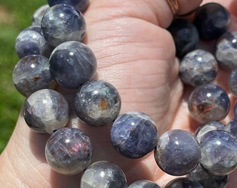 Iolite Big Bead Bracelet , Rare Crystal Beads, Cordierite, Dichroite, Water Sapphire Bracelet