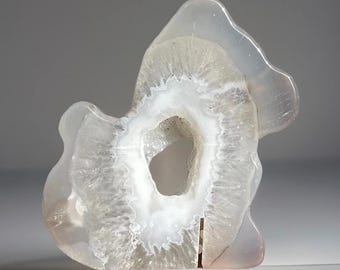 Sugar Druzy Agate Carved Dog Slab with Quartz, Natural Unique Agate Animal Carving