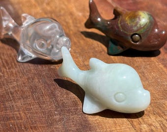 Baby Dolphin Carvings - Ocean Jasper Dolphin Carvings Animals - Caribbean Mini Dolphin - Clear Quartz Fish - Natural Crystals Carved Fish
