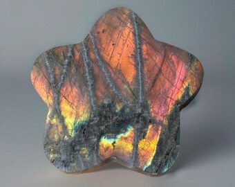Labradorite Flower, Carved Labradorite Slab with Amazing Sunset Orange Pink Purple Flash, #26