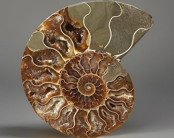 Ammonite Fossil Iridescent with Calcite Pyrite Inclutions - Collectors Edition Fossil, Beautifully Preserved & Polished Madagascar Fossil