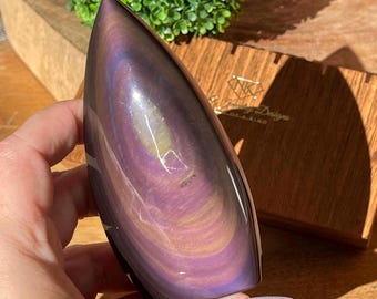 Vibrant Rainbow Black Obsidian Large Flame - Unique Crystal Drop - No. 87, Colorful Velvet Obsidian