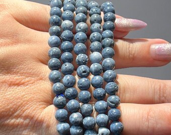 Blue Coral Crystal Bracelet - 6mm Beads, Natural Coral Beads, Layering Jewelry