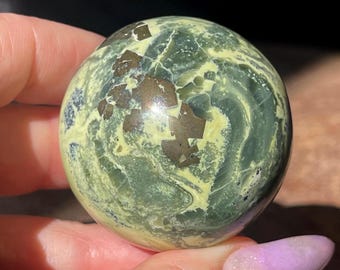 Serpentine with Pyrite Crystal Sphere (372)
