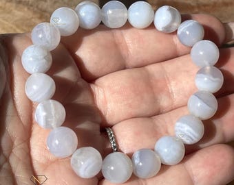 Blue Lace Agate 10mm Bead Bracelet, Natural Gemstone Crystal Bracelet gifts
