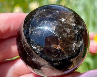 Black Rose Quartz Sphere with Rainbows and a Star Flash, Madagascar Rose Quartz, HQ Crystals Gifts, #5