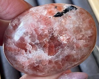 Sunstone Palmstone, Sparkling Golden Sunstone with Tourmaline inclusion, Unique Polished Crystal