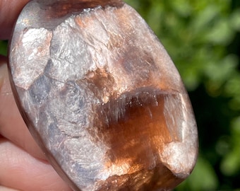 Gem Lepidolite Palmstone:  Flashy Polished Golden Punk Crystal Pocket Stone