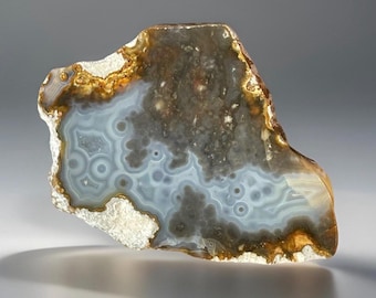 Orbicular Banded Agate Slab | Natural Eye Agate Chalcedony | Blue Gray Fortification Agate | Polished Scenic Display Stone Mexico